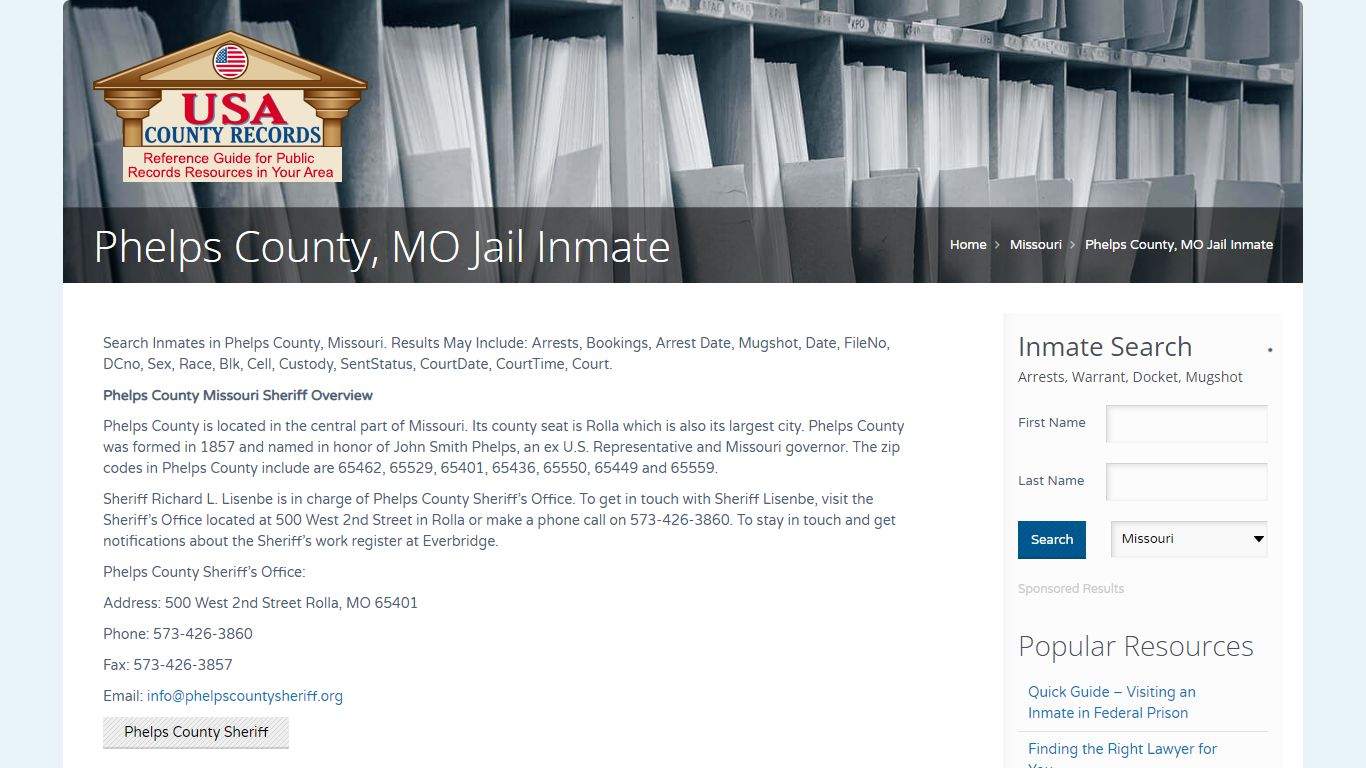 Phelps County, MO Jail Inmate | Name Search - USA County Records